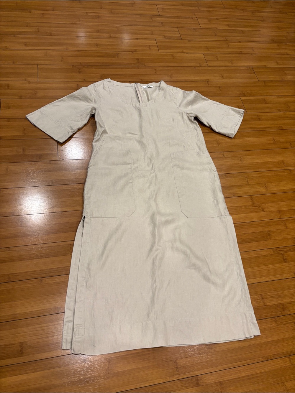Banana Republic Cream Linen-Blend Midi Maxi Dress with Patch Pockets